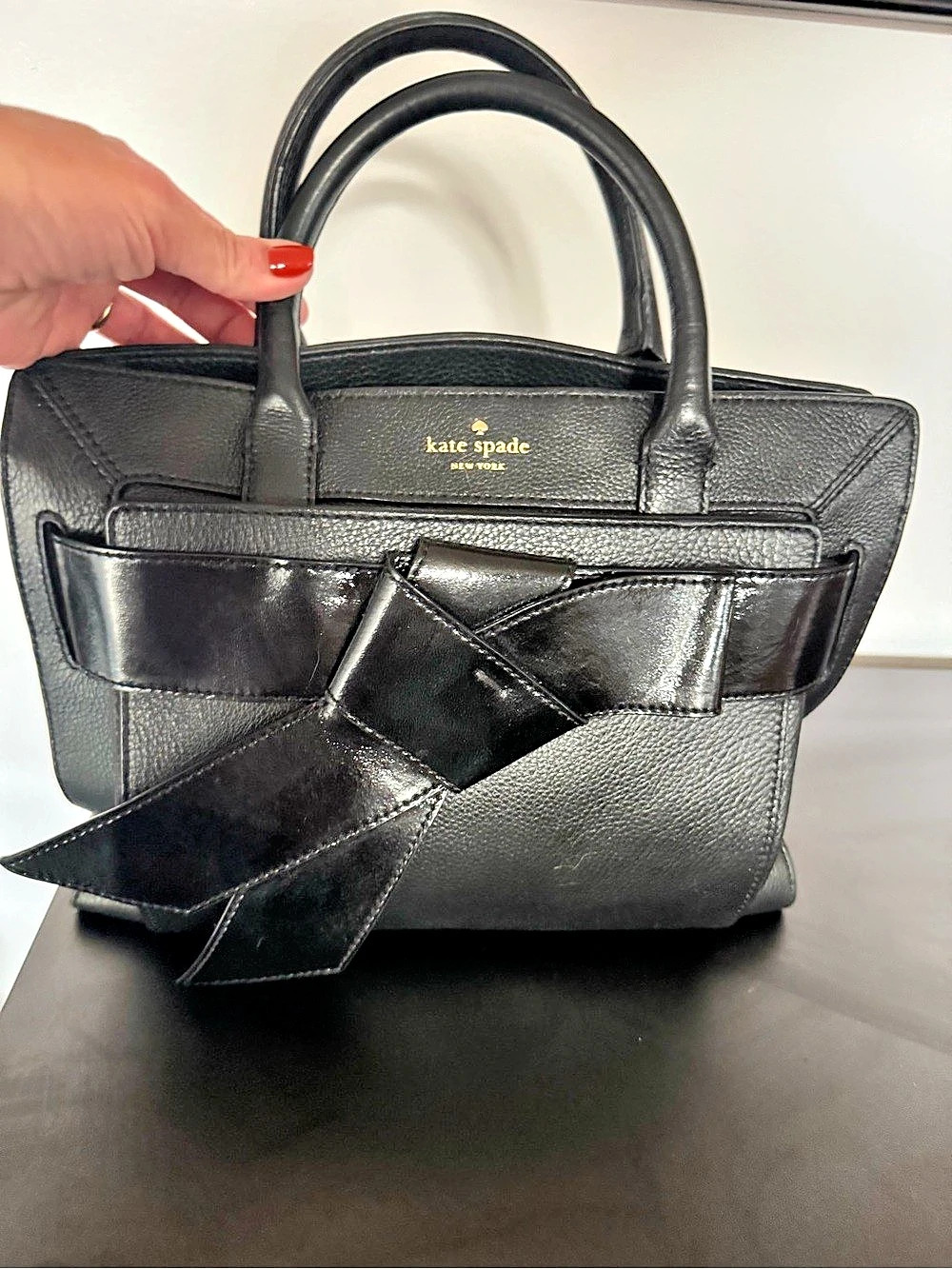 Kate Spade Black Leather Bow Satchel with Shoulder Strap